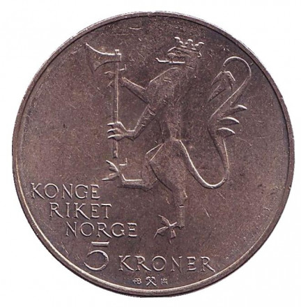 Монета 5 крон. 1978 год, Норвегия. 350 лет норвежской армии. Монета 5 крон. 1978 год, Норвегия. 350 лет норвежской армии.