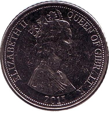 Монета 5 пенсов. 2015 год, Гибралтар. Цветок.