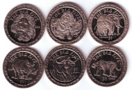 Большая пятёрка зверей Африки, набор монет (6 шт.). 2001 год, Сьерра Леоне. Большая пятёрка зверей Африки, набор монет (6 шт.). 2001 год, Сьерра Леоне.