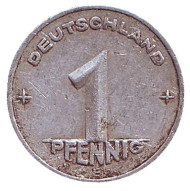 Монета 1 пфенниг. 1952 год (E), ГДР. Монета 1 пфенниг. 1952 год (E), ГДР.