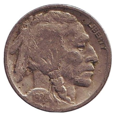 Монета 5 центов. 1928 год (P), США. Бизон. Индеец.