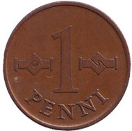 Монета 1 пенни. 1965 год, Финляндия. Монета 1 пенни. 1965 год, Финляндия.