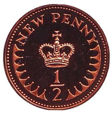 Монета 1/2 нового пенни. 1974 год, Великобритания. Proof.