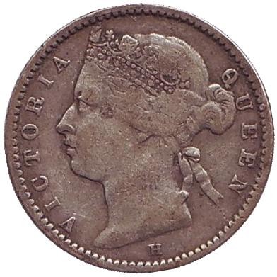 Монета 10 центов. 1882 год, Стрейтс-Сетлментс. Монета 10 центов. 1882 год, Стрейтс-Сетлментс.