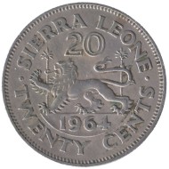 Монета 20 центов. 1964 год, Сьерра-Леоне. Монета 20 центов. 1964 год, Сьерра-Леоне.