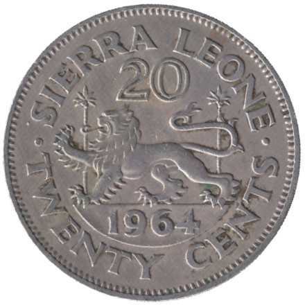 Монета 20 центов. 1964 год, Сьерра-Леоне.