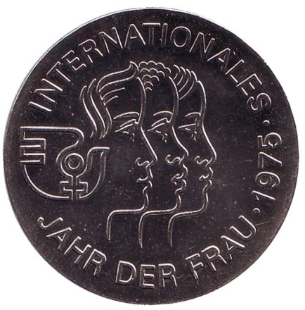 Монета 5 марок. 1975 год, ГДР. Международный год женщины.