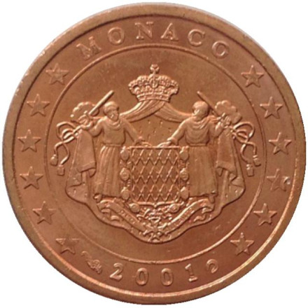 Монета 2 цента. 2001 год, Монако.