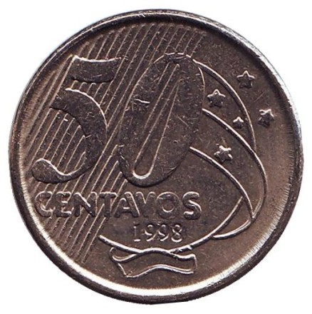 Монета 50 сентаво. 1998 год, Бразилия. Хосе Паранхос.