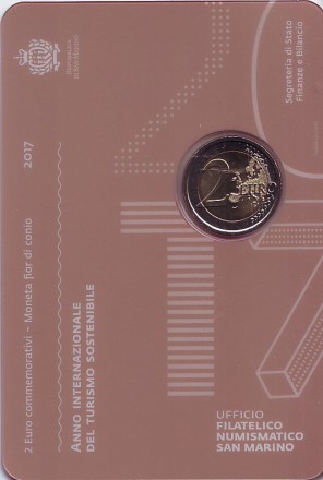 Монета 2 евро. 2017 год, Сан-Марино. Международный год развития туризма. Монета 2 евро. 2017 год, Сан-Марино. Международный год развития туризма.
