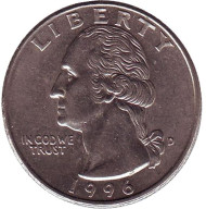 Монета 25 центов. 1996 (D) год, США. Вашингтон. Монета 25 центов. 1996 (D) год, США. Вашингтон.