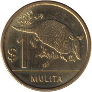 Монета 1 песо. 2019 год, Уругвай. Броненосец. Монета 1 песо. 2019 год, Уругвай. Броненосец.