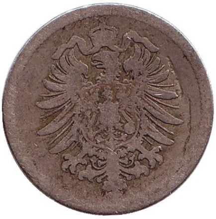 Монета 10 пфеннигов. 1875 год (A), Германская империя. Монета 10 пфеннигов. 1875 год (A), Германская империя.