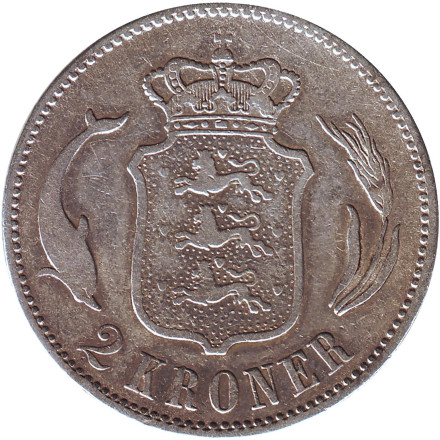 Монета 2 кроны. 1876 год, Дания. Король Кристиан IX.