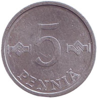 Монета 5 пенни. 1985 год, Финляндия.