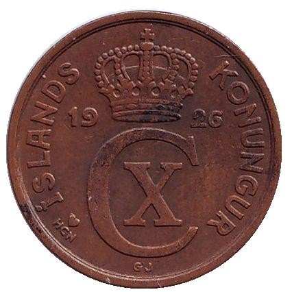 Монета 2 аурара. 1926 год, Исландия. Монета 2 аурара. 1926 год, Исландия.