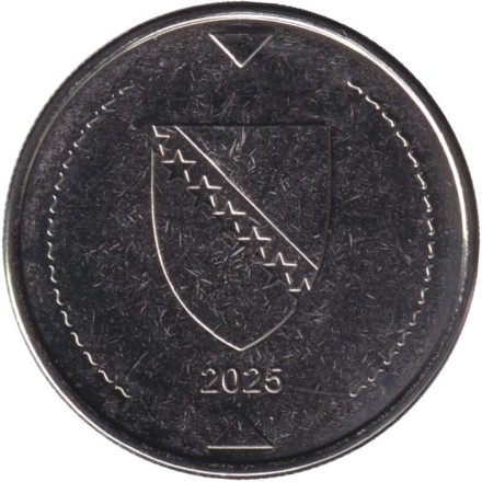 Монета 1 конвертируемая марка. 2025 год, Босния и Герцеговина. Монета 1 конвертируемая марка. 2025 год, Босния и Герцеговина.