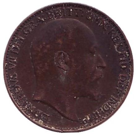 Монета 1 фартинг. 1910 год, Великобритания. Монета 1 фартинг. 1910 год, Великобритания.