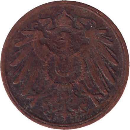 Монета 1 пфенниг. 1914 год (J), Германская империя.