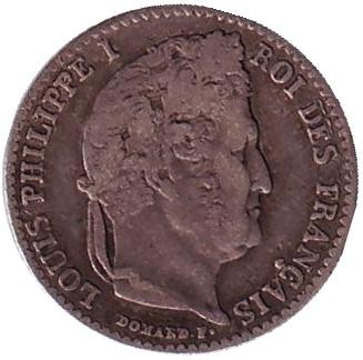 Монета 1/4 франка. 1834 год (W), Франция. Луи-Филипп I.