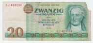 Банкнота 20 марок. 1975 год, ГДР. Банкнота 20 марок. 1975 год, ГДР.