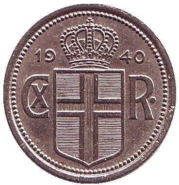 Монета 25 аураров. 1940 год, Исландия.