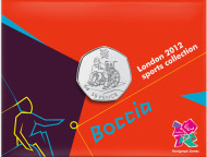 Монета 50 пенсов. 2011 год, Великобритания. Бочче. XIV паралимпийские игры 2012 года в Лондоне. В блистере. Монета 50 пенсов. 2011 год, Великобритания. Бочче. XIV паралимпийские игры 2012 года в Лондоне. В блистере.