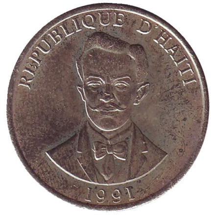 Монета 20 сантимов, 1991 год, Гаити. Шарлемань Перальт - национальный герой.