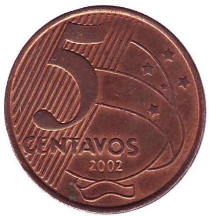 Монета 5 сентаво. 2002 год, Бразилия. Тирадентис.
