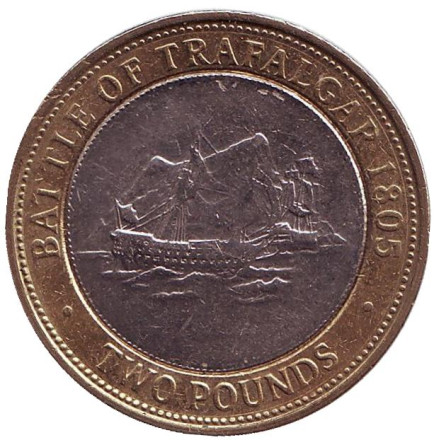 Монета 2 фунта. 2006 год, Гибралтар. Трафальгарское сражение.