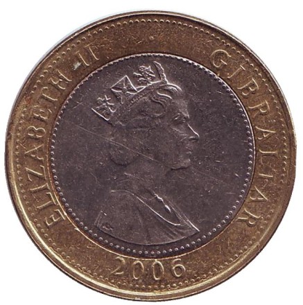 Монета 2 фунта. 2006 год, Гибралтар. Трафальгарское сражение. Монета 2 фунта. 2006 год, Гибралтар. Трафальгарское сражение.