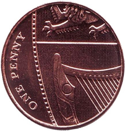 Монета 1 пенни. 2015 год, Великобритания. UNC. Новый тип.