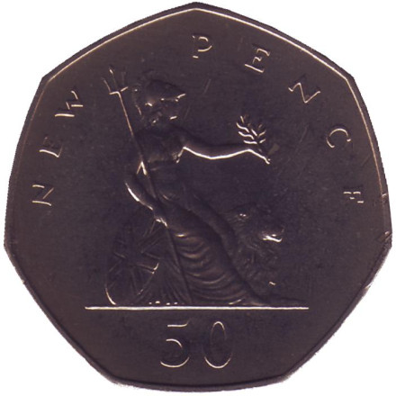 Монета 50 новых пенсов. 1977 год, Великобритания. Proof.