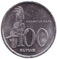 Монета 100 рупий. 2005 год, Индонезия. Пальмовый какаду. Монета 100 рупий. 2005 год, Индонезия. Пальмовый какаду.