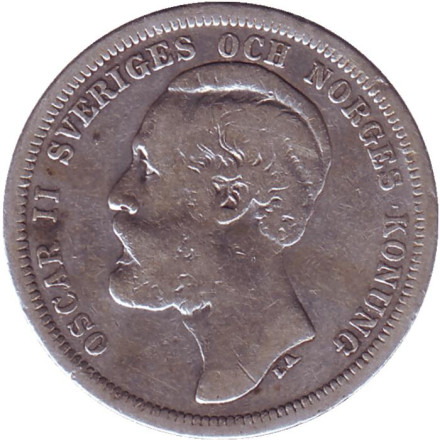 Монета 1 крона. 1889 год, Швеция. Король Оскар II.