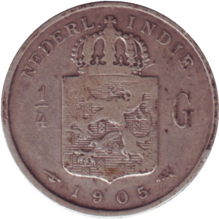 Монета 1/4 гульдена. 1905 год, Нидерландская Индия.