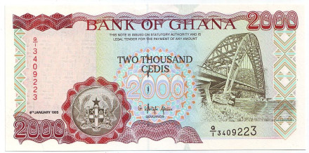 Банкнота 2000 седи. 1995 год, Гана.