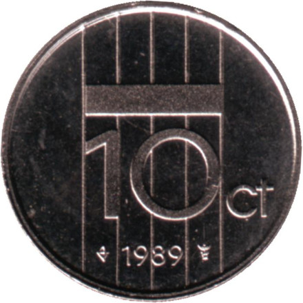Монета 10 центов. 1989 год, Нидерланды.