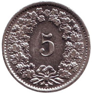 Монета 5 раппенов. 1939 год, Швейцария. Монета 5 раппенов. 1939 год, Швейцария.