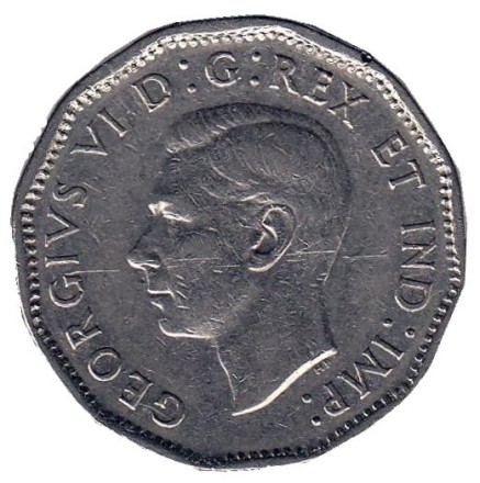 Монета 5 центов. 1947 год, Канада. (Без отметки монетного двора) Бобр.