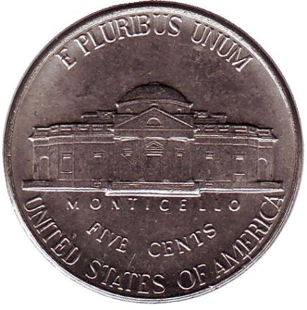Монета 5 центов. 1990 год (D), США. Джефферсон. Монтичелло. Монета 5 центов. 1990 год (D), США. Джефферсон. Монтичелло.