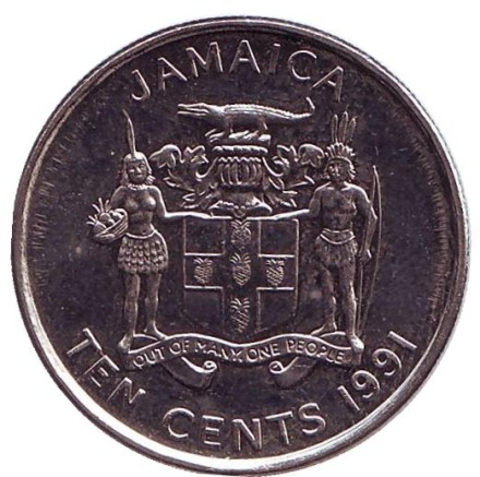 Монета 10 центов. 1991 год, Ямайка. Пол Богль - национальный герой.