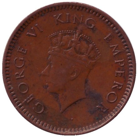 Монета 1/2 пайса. 1939 год, Индия Британская.