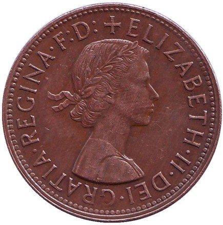 Монета 1 пенни. 1959 год, Австралия. (Без точки после "PENNY") Кенгуру.