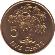 Монета 5 центов. 2003 год, Сейшельские острова. Растение Маниок. Монета 5 центов. 2003 год, Сейшельские острова. Растение Маниок.