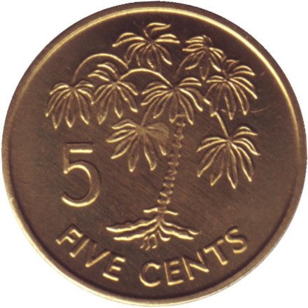 Монета 5 центов. 2003 год, Сейшельские острова. Растение Маниок.