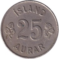Монета 25 аураров. 1957 год, Исландия. Монета 25 аураров. 1957 год, Исландия.