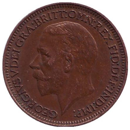 Монета 1 фартинг. 1936 год, Великобритания.