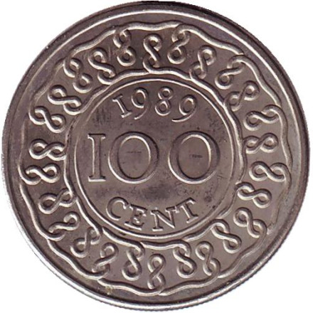 Монета 100 центов. 1989 год, Суринам.