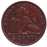 Монета 2 сантима. 1914 год, Бельгия. (Des Belges)